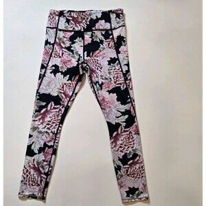 Athleta Run Free Garden Party 7/8 Tight Floral Capri #353546 O0817H Pink Black‎